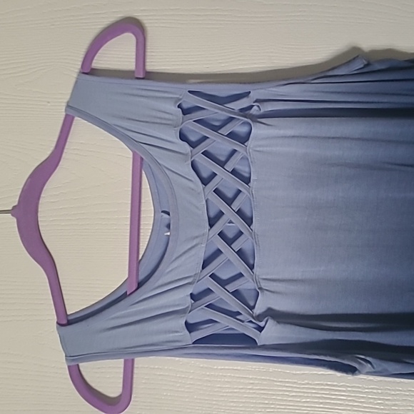 LIVI criss cross dip dyed tank top royal blue baby blue summer blouse with spand - Picture 2 of 13
